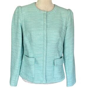 Talbots Tweed Blazer 6 Turquoise Blue Pockets New